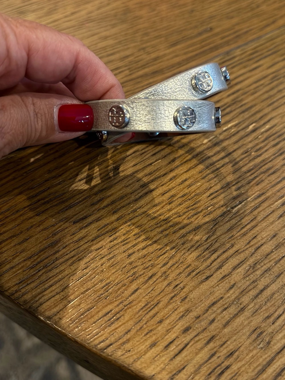 Tory Burch Silver Logo Stud Double-Wrap Cuff